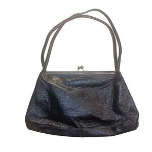 Wilsons leather Black Patent Crinkle Satchel Purse SKUCH127‎